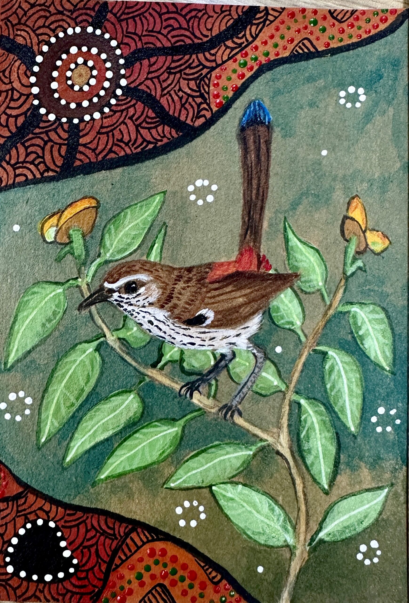 Shy Heath Wren hand painted card 66 Shy Heath Wren - Cards & Homewares - Bea Nambooka Edwards