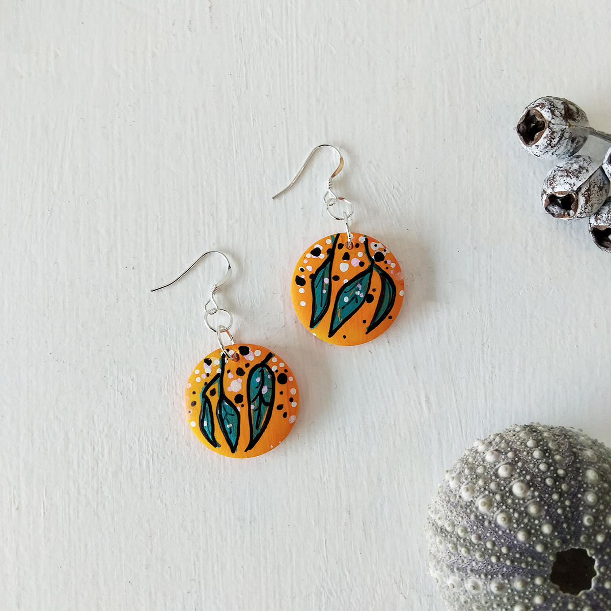 Orange Native Gum Earrings 1 138 Orange Native Gum Earrings 1 - Hand-crafted Jewellery - N'Dene Riley