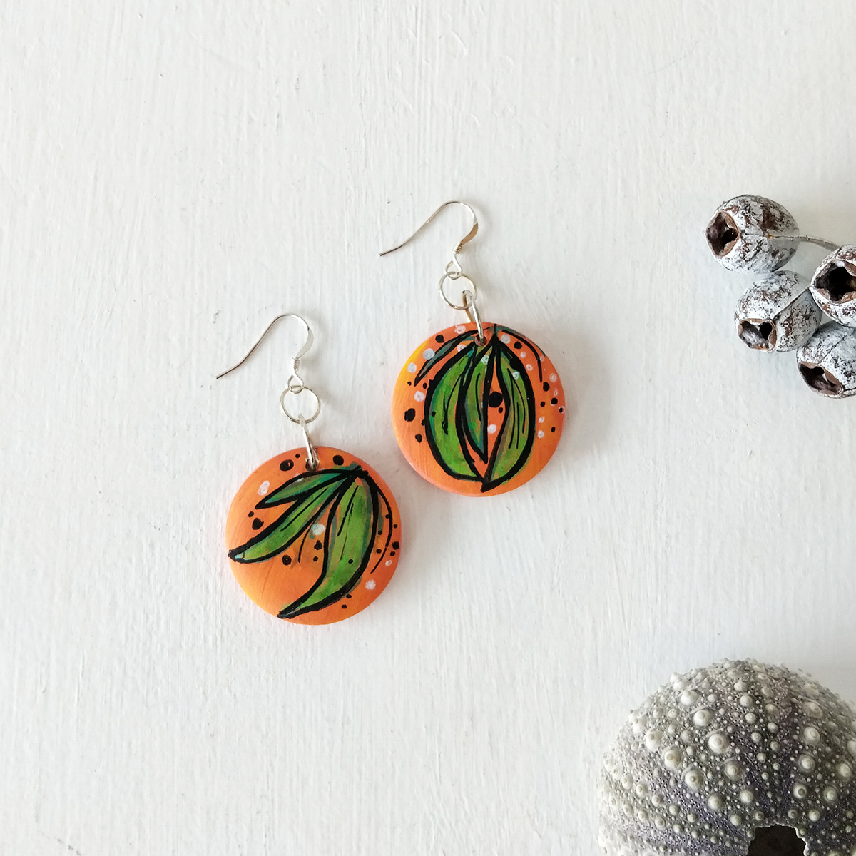 Orange Native Gum Earrings 2 135 Orange Native Gum Earrings 2 - Hand-crafted Jewellery - N'Dene Riley