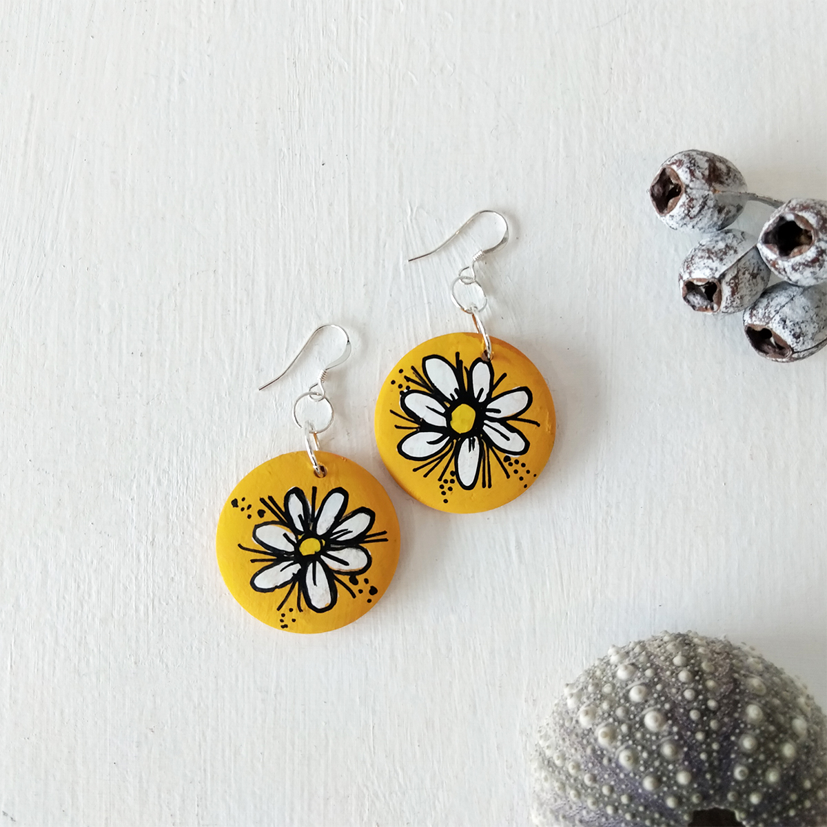 Yellow Wild Daisy Earrings 122 Yellow Wild Daisy Earrings - Hand-crafted Jewellery - N'Dene Riley