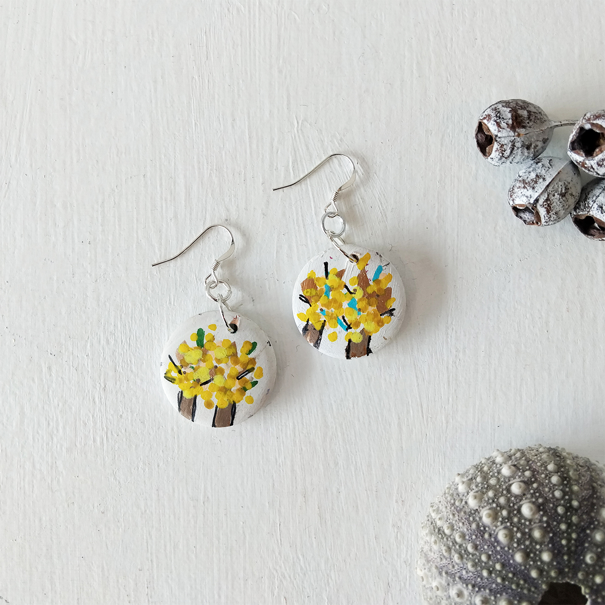 White Wattle Earrings 127 White Wattle Earrings - Hand-crafted Jewellery - N'Dene Riley