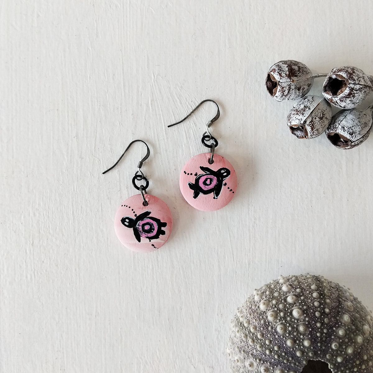 Pink Turtle Earrings 2 137 Pink Turtle Earrings 2 - Hand-crafted Jewellery - N'Dene Riley