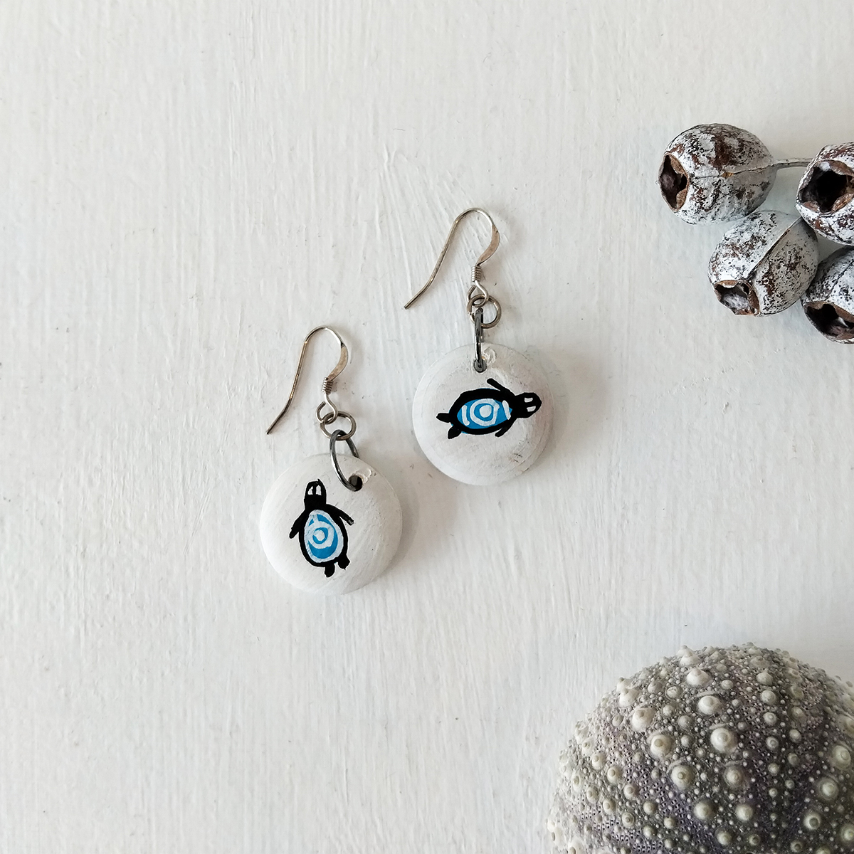 White Turtle Earrings 1 143 White Turtle Earrings 1 - Hand-crafted Jewellery - N'Dene Riley