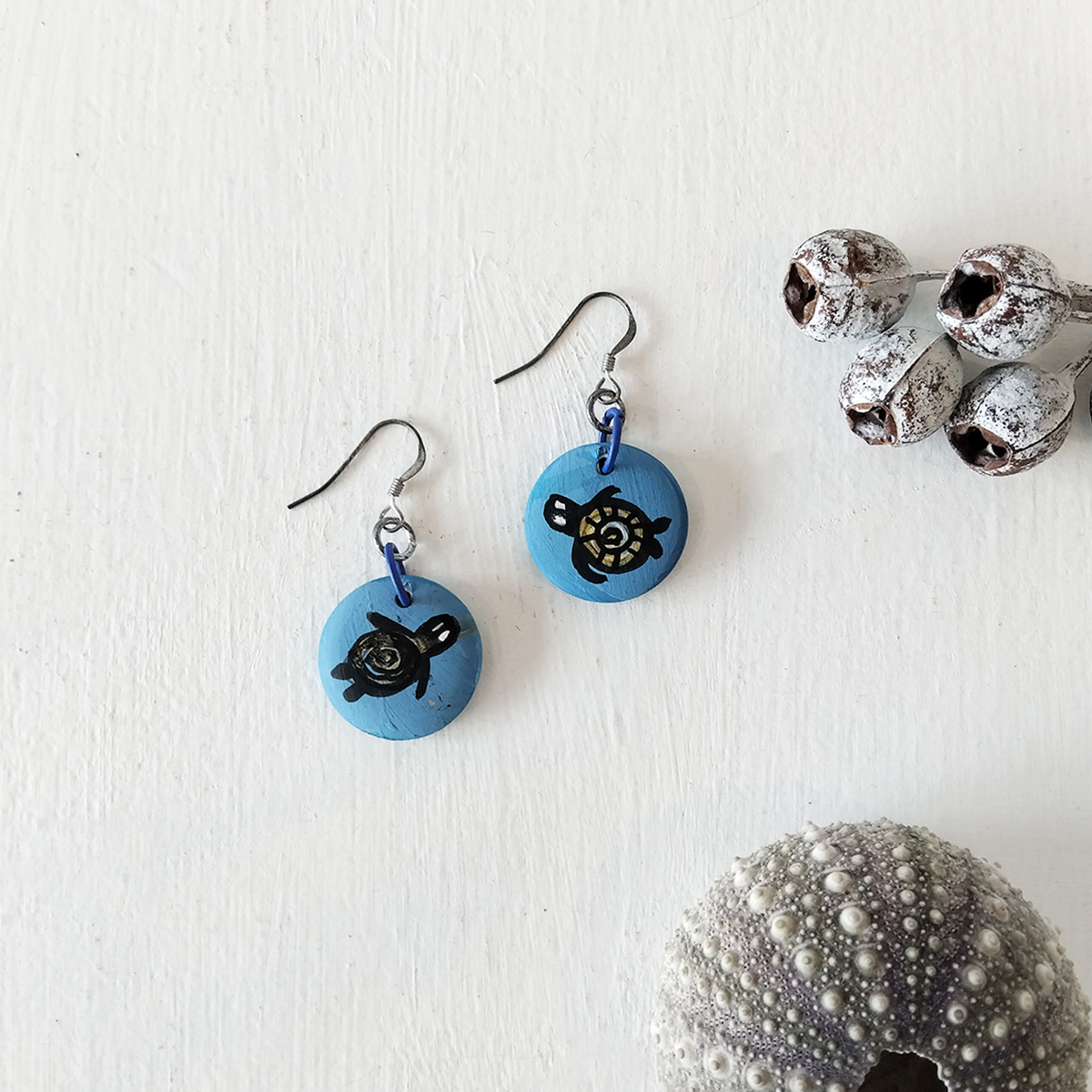 Blue Turtle Earrings 136 Blue Turtle Earrings - Hand-crafted Jewellery - N'Dene Riley