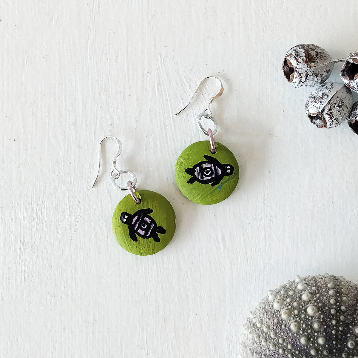 Green Turtle Earrings 142 Green Turtle Earrings - Hand-crafted Jewellery - N'Dene Riley