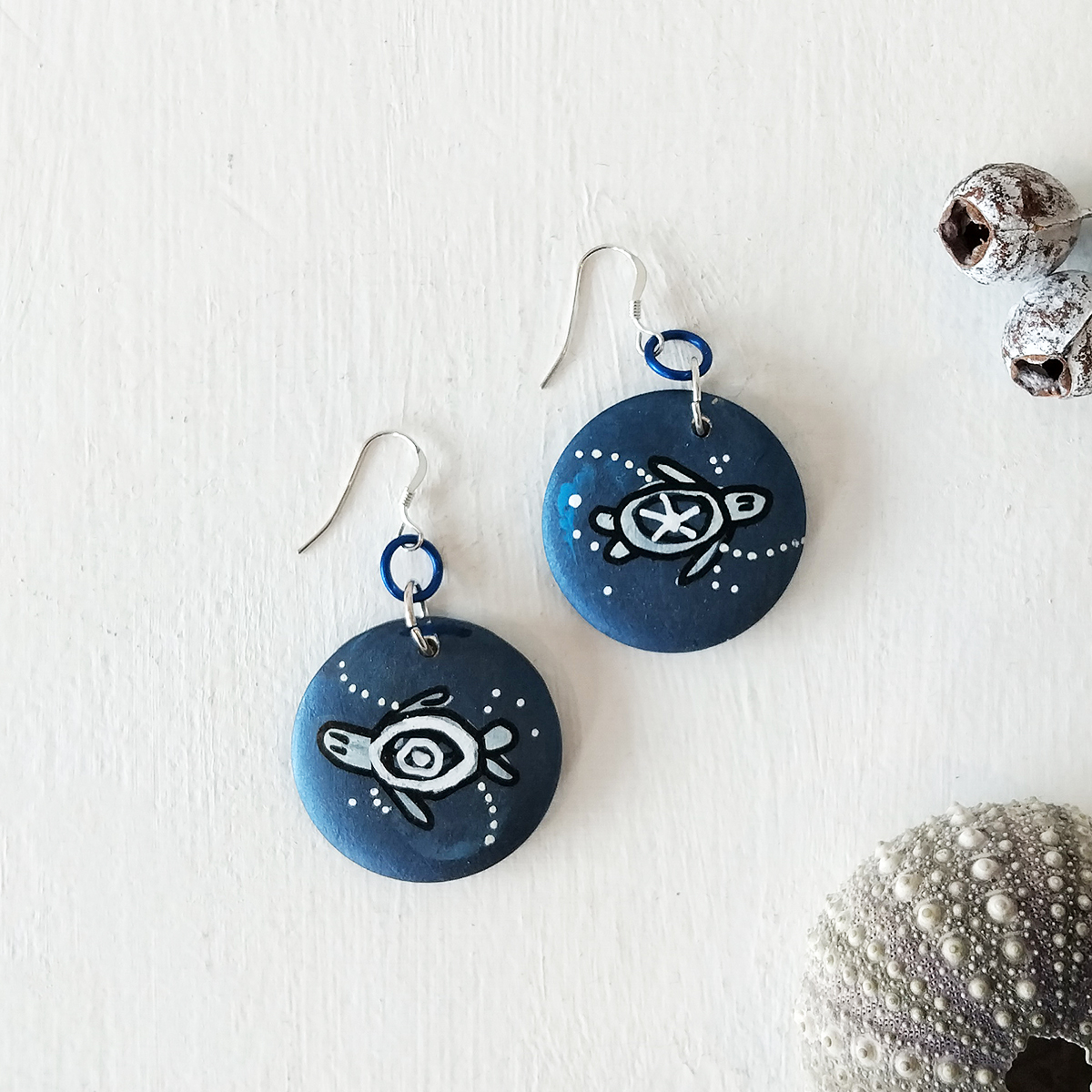 Navy Turtle Earrings 133 Navy Turtle Earrings - Hand-crafted Jewellery - N'Dene Riley