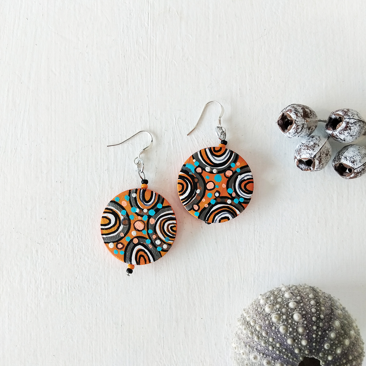 Orange Symbol Earrings 120 Orange Symbol Earrings - Hand-crafted Jewellery - N'Dene Riley