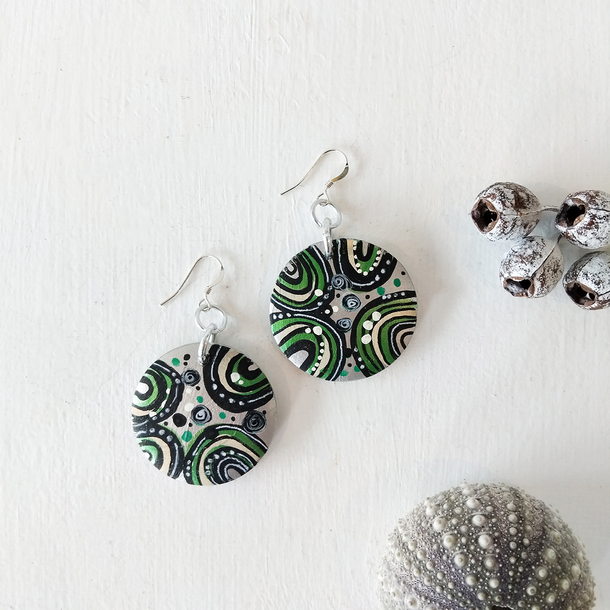 Silver & Green Symbol Earrings 123 Silver & Green Symbol Earrings - Hand-crafted Jewellery - N'Dene Riley