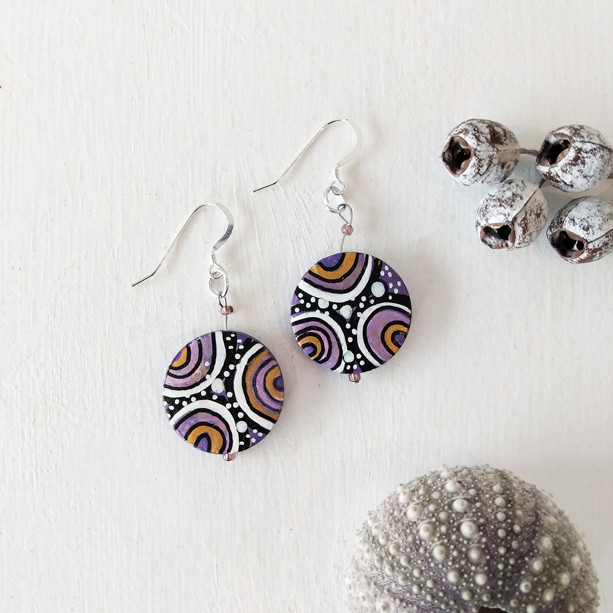 Black & Purple Symbol Earrings 119 Black & Purple Symbol Earrings - Hand-crafted Jewellery - N'Dene Riley