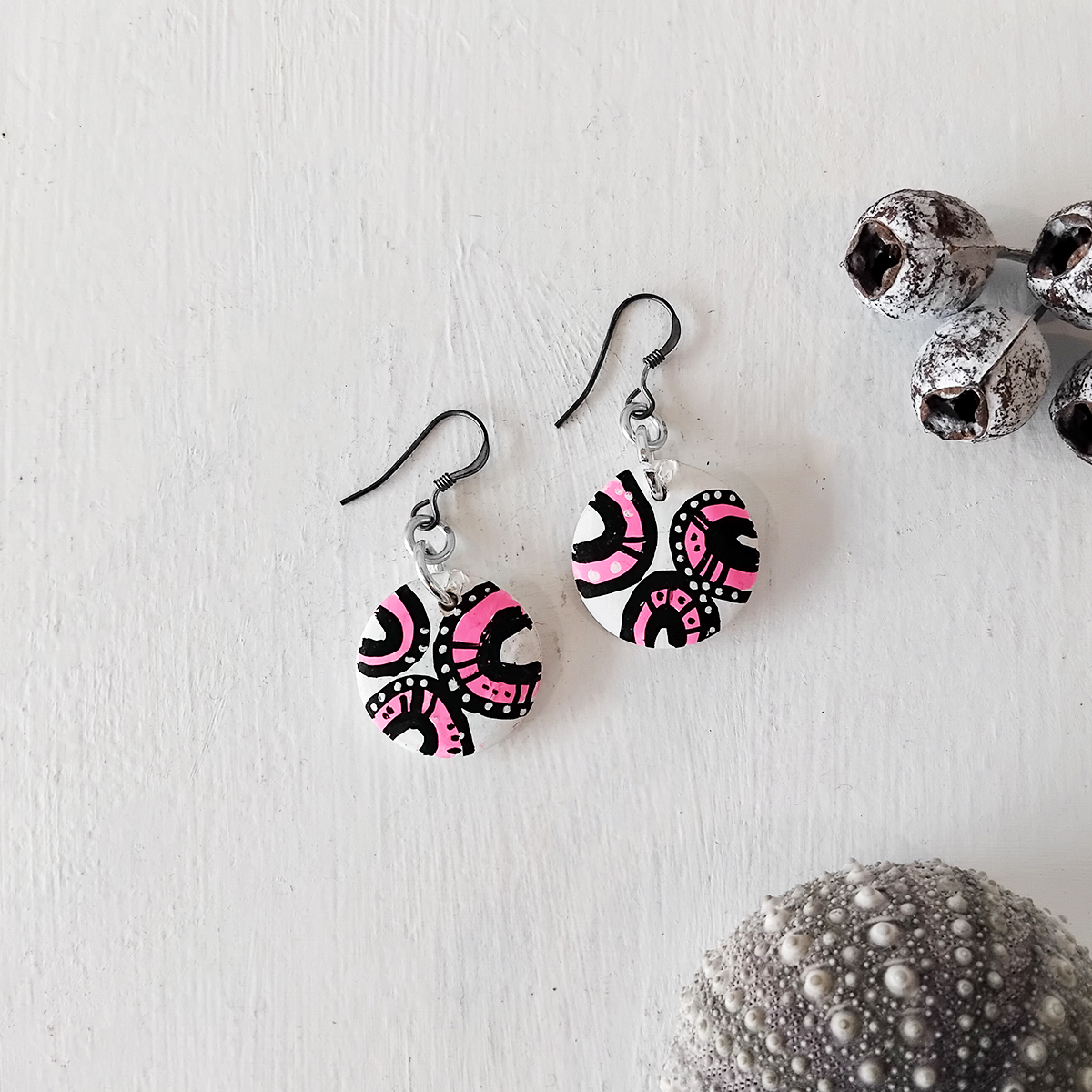 Pink & White Symbol Earrings 125 Pink & White Symbol Earrings - Hand-crafted Jewellery - N'Dene Riley