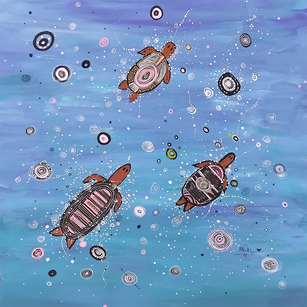 Turtles Swimming 1 144 Turtles Swimming 1 - Paintings - N'Dene Riley