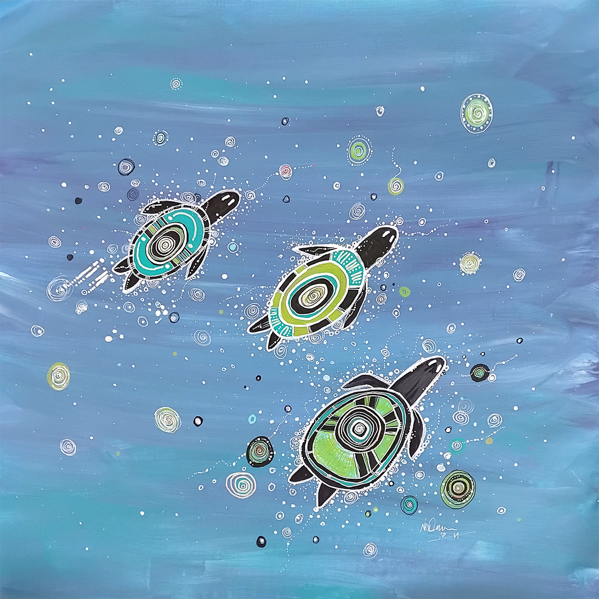 Turtles Swimming 2 147 Turtles Swimming 2 - Paintings - N'Dene Riley