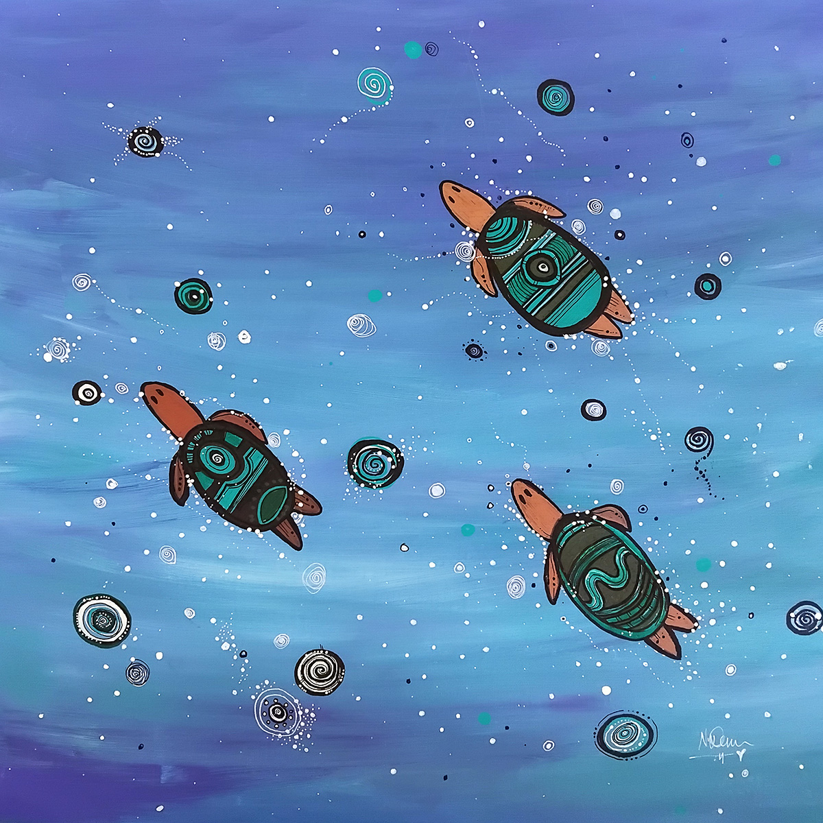 Turtles Swimming 3 146 Turtles Swimming 3 - Paintings - N'Dene Riley