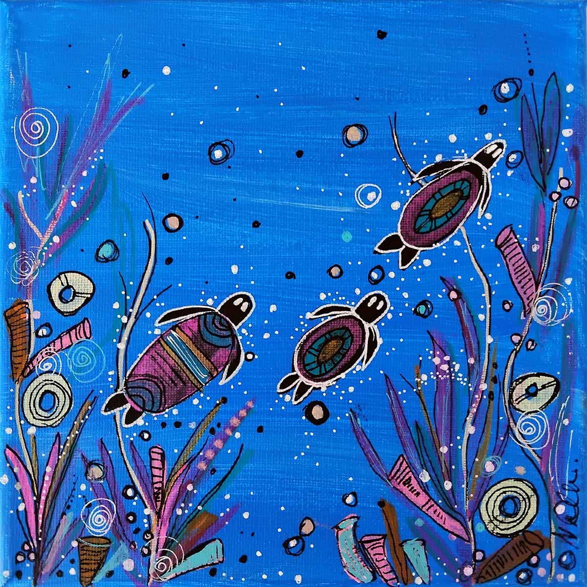 Blue Turtles Swimming 1 174 Blue Turtles Swimming 1 - Paintings - N'Dene Riley