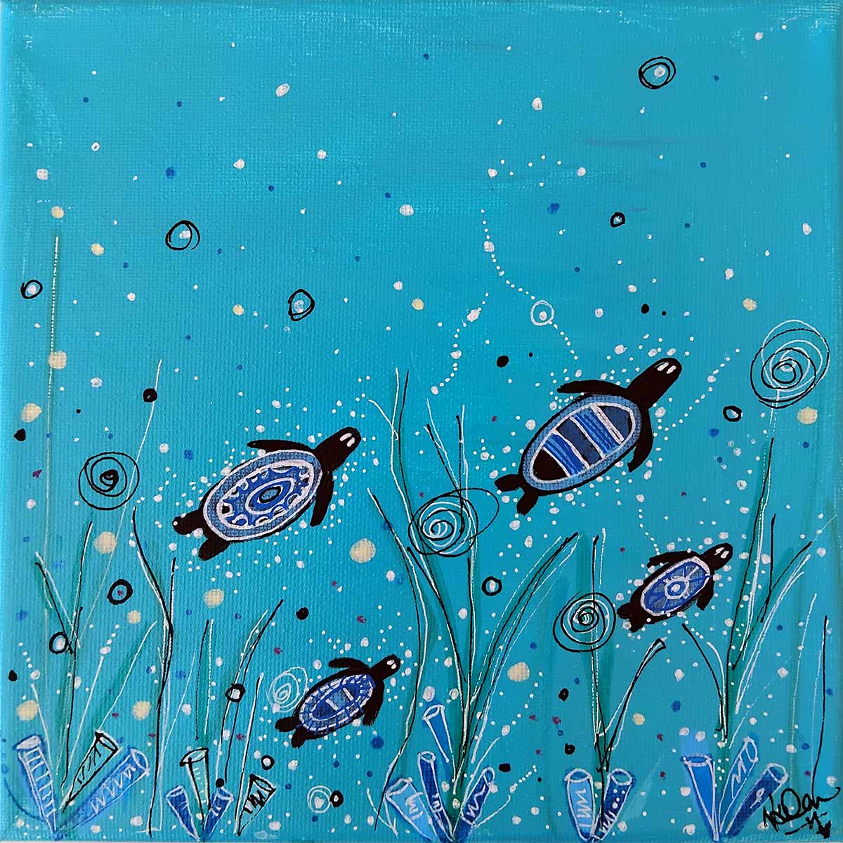 Teal Turtles Swimming 1 177 Teal Turtles Swimming 1 - Paintings - N'Dene Riley