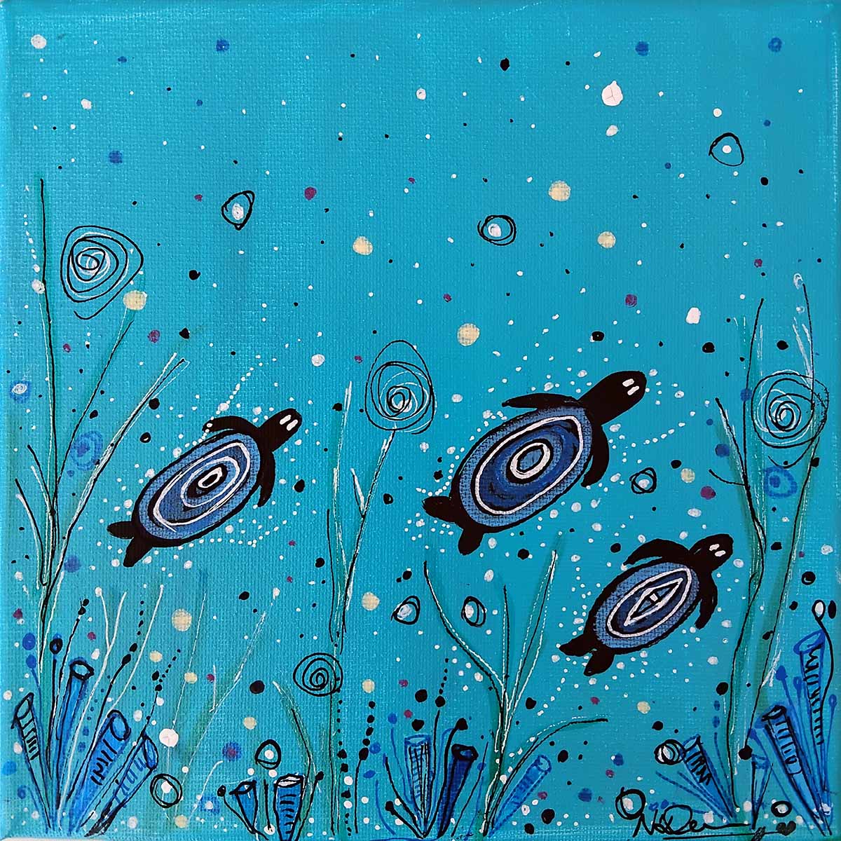 Teal Turtles Swimming 2 173 Teal Turtles Swimming 2 - Paintings - N'Dene Riley