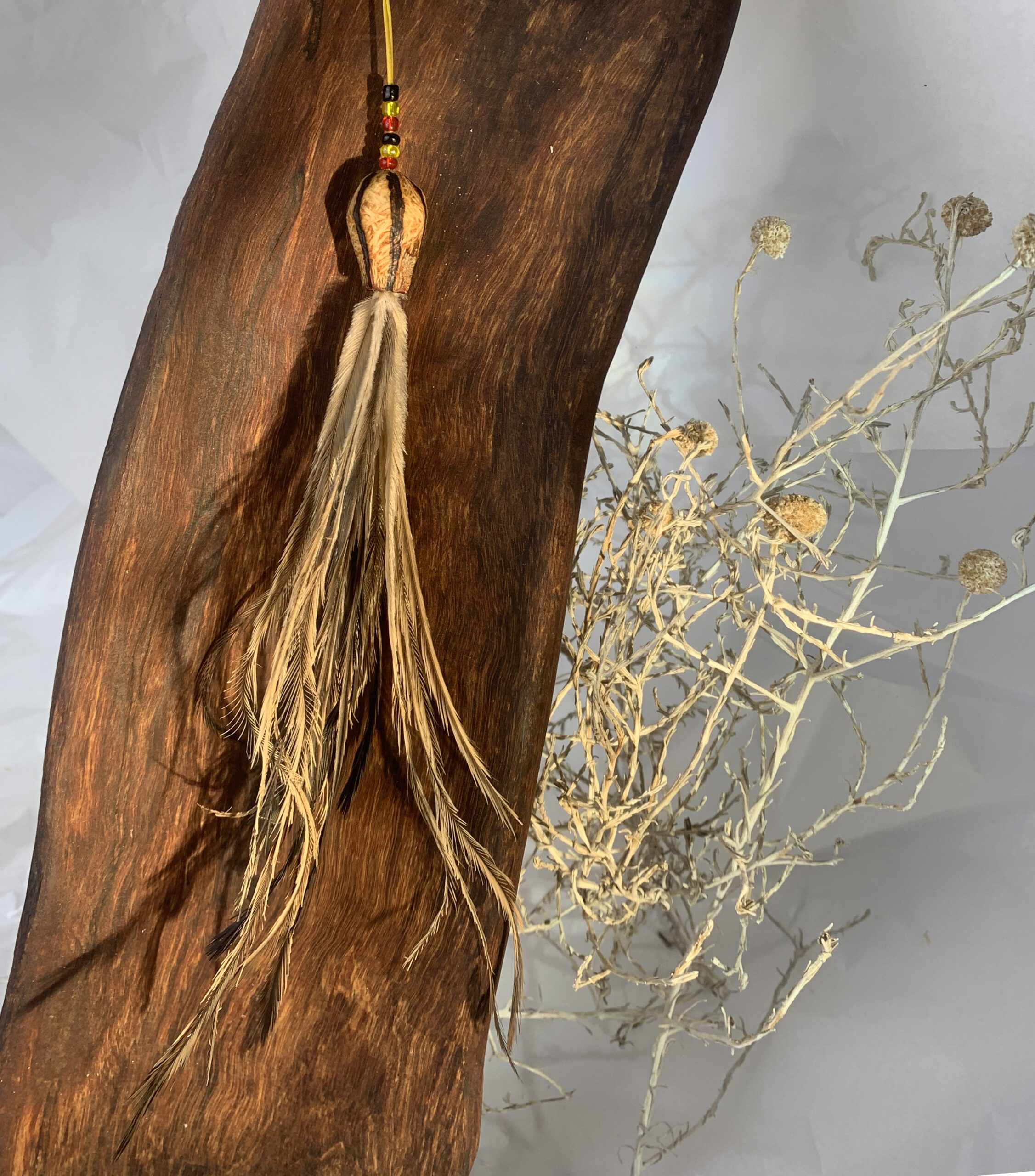 Gumnut, glass bead, feathers - Jewellery - Cassie Leatham
